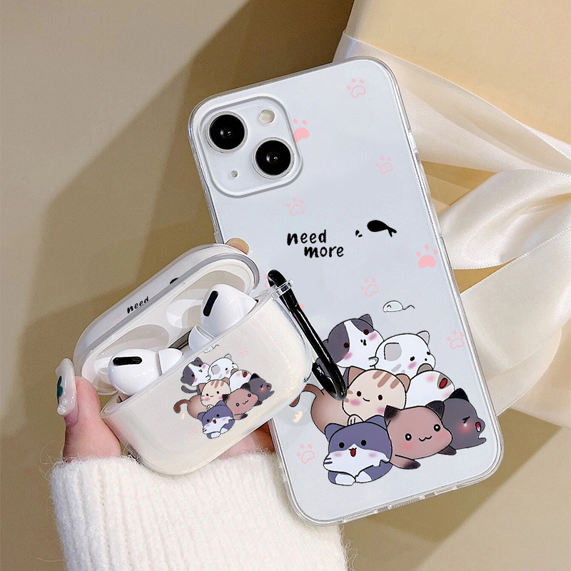 

1pc Case For Airpods Pro & 1pc Case Cute Cat Graphic Phone Case For 11 14 13 12 Pro Max Xr Xs 7 8 6 Plus Mini Earphone Case Cht Luxury Silicone Cover