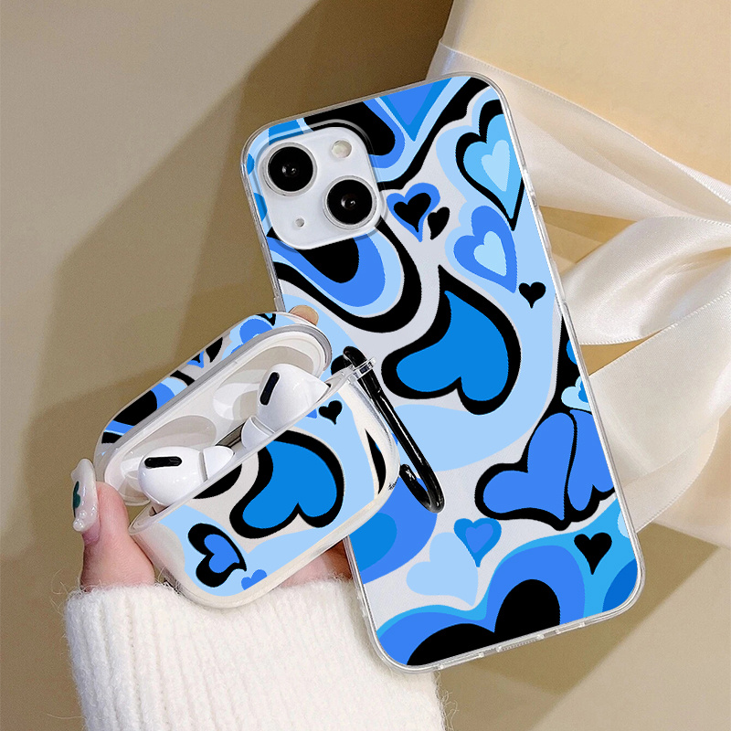 

1pc Case For Airpods Pro & 1pc Case Blue Heart Graphic Phone Case For Iphone 11 14 13 12 Pro Max Xr Xs 7 8 6 Plus Mini, Airpods Pro (2nd Generation) Earphone Case Luxury Silicone Cover