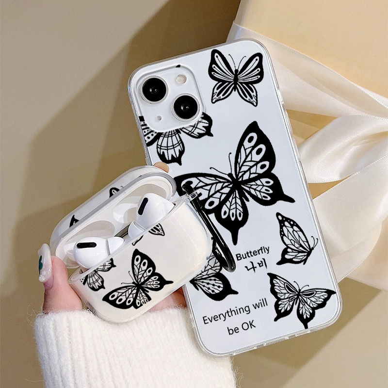 

1pc Case For Airpods Pro & 1pc Case Black Butterfly Graphic Phone Case For 11 14 13 12 Pro Max Xr Xs 7 8 6 Plus Mini Earphone Case Luxury Silicone Cover