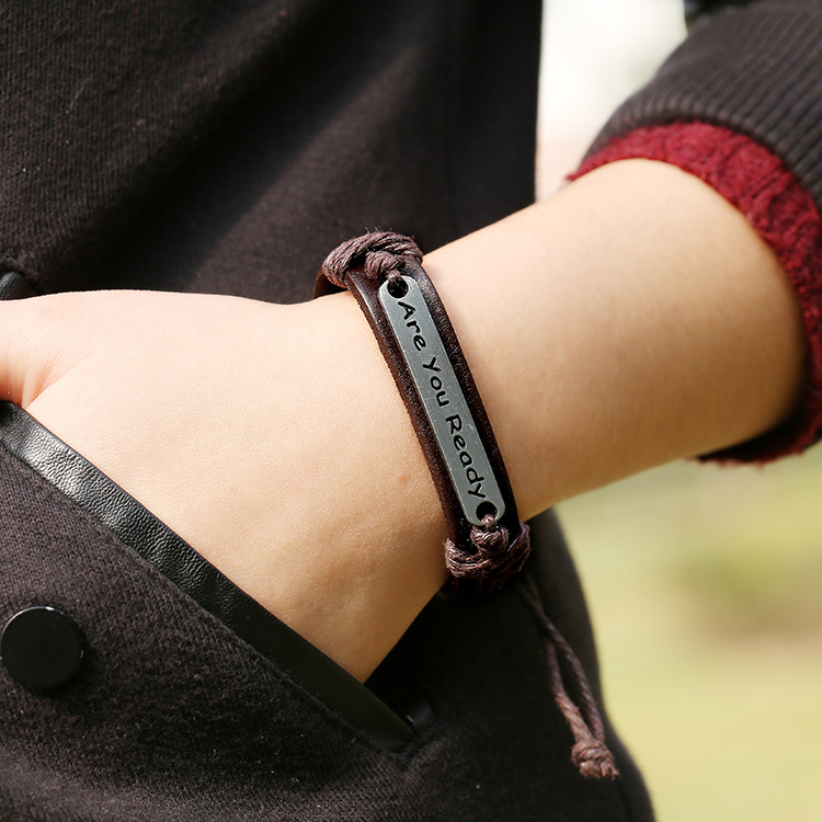 Leather cuff bracelet on sale with metal plate