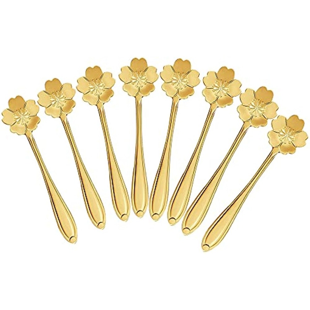 

8pcs Stainless Steel Flower Coffee Spoon Golden Dessert Spoon Kitchen Gadgets For Restaurants Eid Al-adha Mubarak