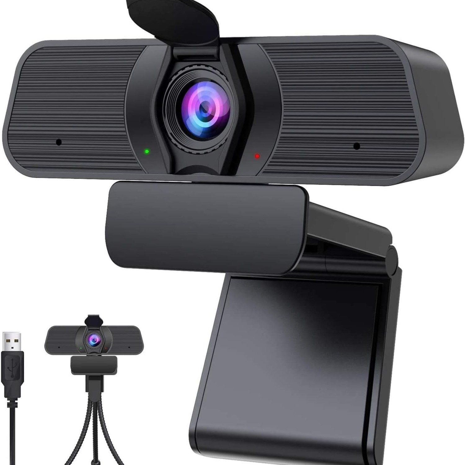 Webcam 2K Avec Microphone, Cache De Confidentialité Et Trépied