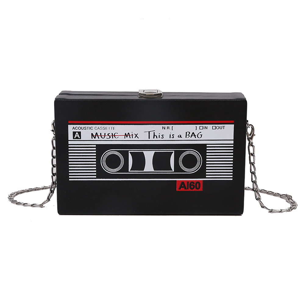 TEMU Radio Shape Box Clutch, Vintage Square Crossbody Bag, Tape Recorder Print Shoulder Bag