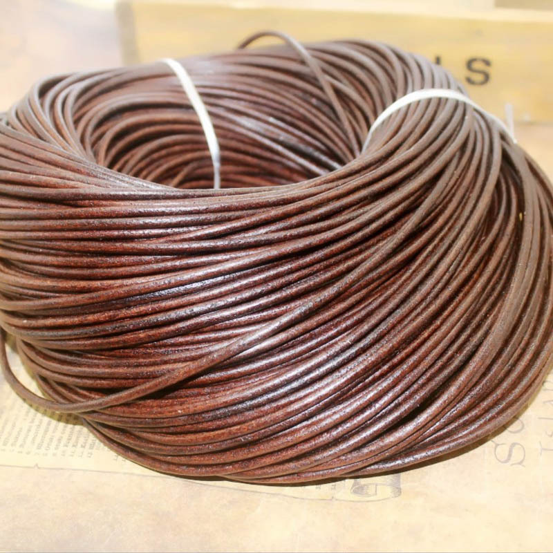 2m 3/4/5/6/8/10MM Vintage Cowhide Leather Cord Strip Round/Flat