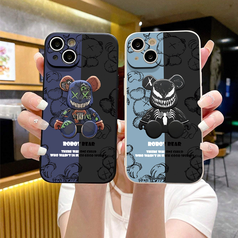 Robot Bear iPhone Case Lens Cover For 14 13 12 4 7 Pro Max Mini XR XS MAX  Plus