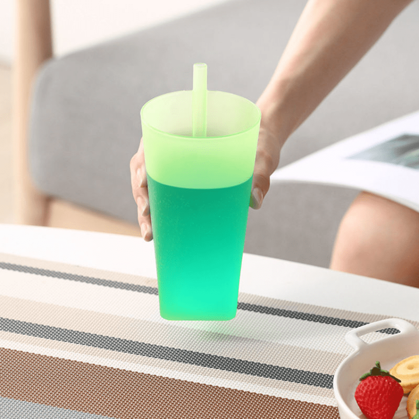 aleko) 5pcs Reusable Flash Powder Water Cup With Straws Lid 480