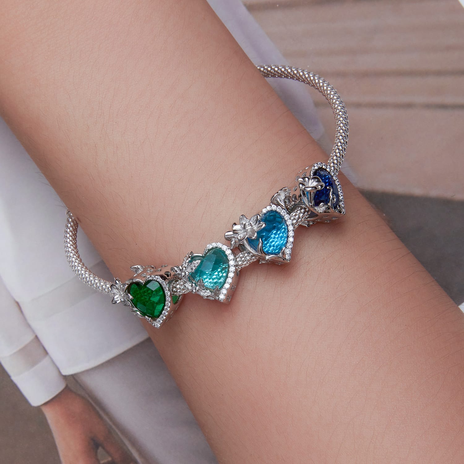 Heart Shape Birthstone 925 Sterling Silver Pendant DIY 5mm Bracelet