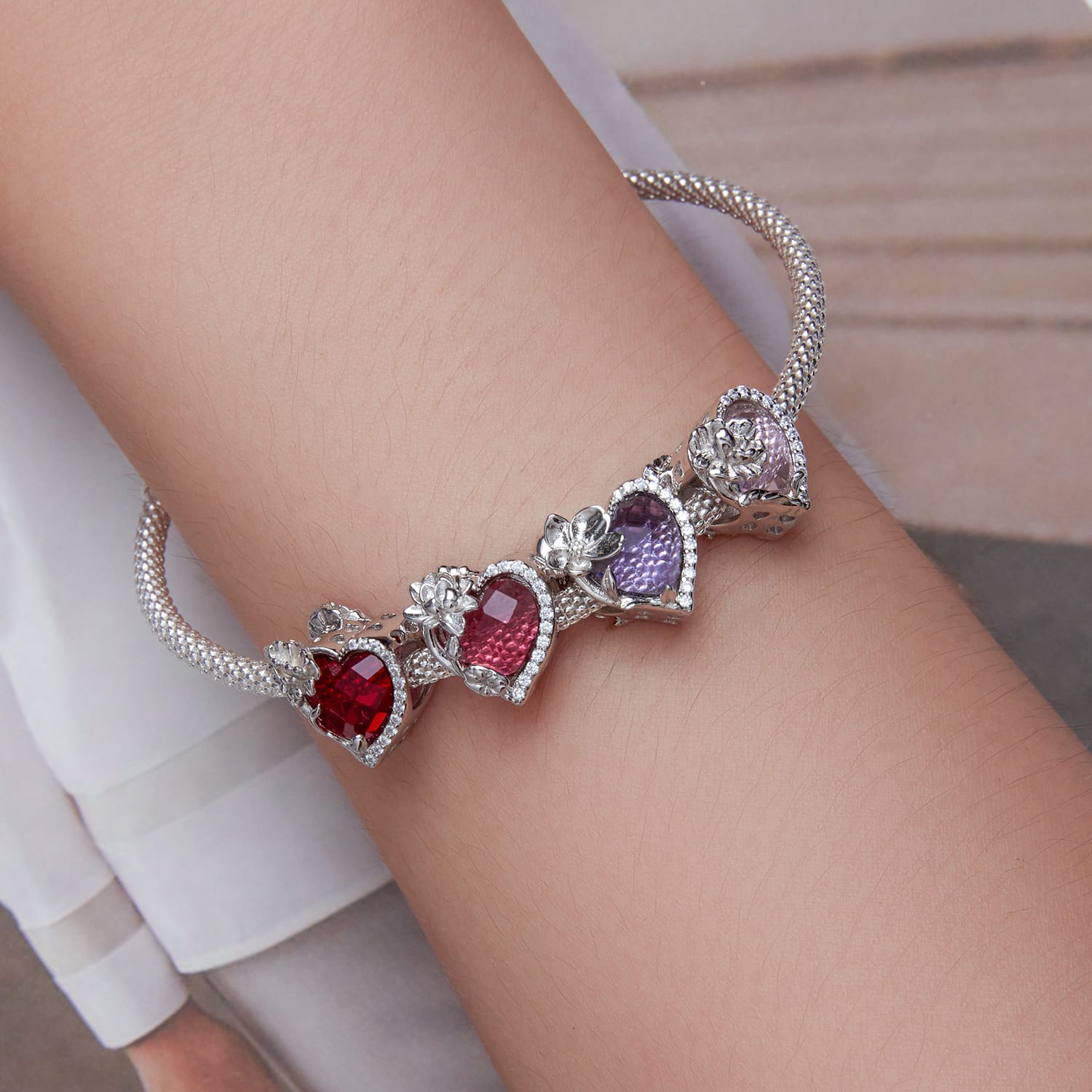 Heart Shape Birthstone 925 Sterling Silver Pendant DIY 5mm Bracelet