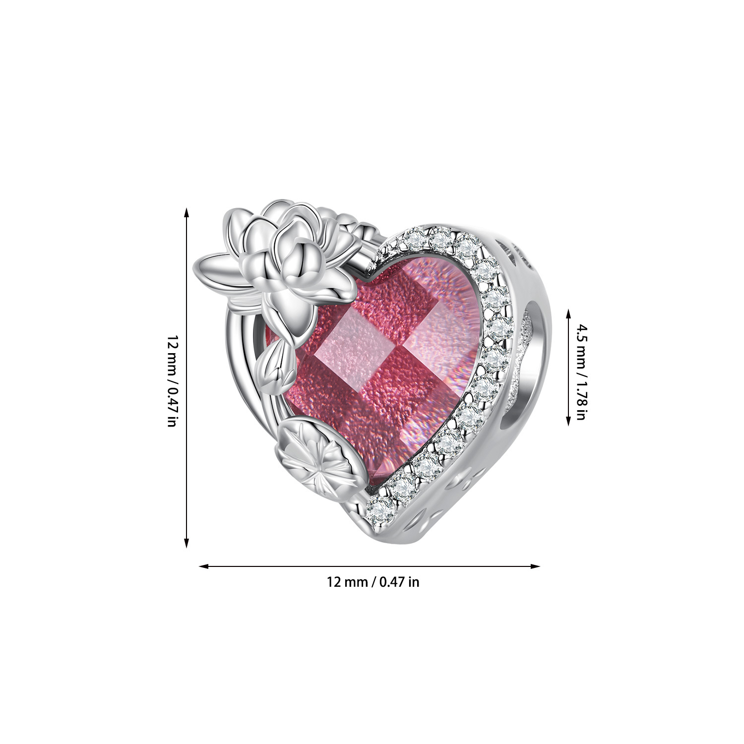 Heart Shape Birthstone 925 Sterling Silver Pendant DIY 5mm Bracelet