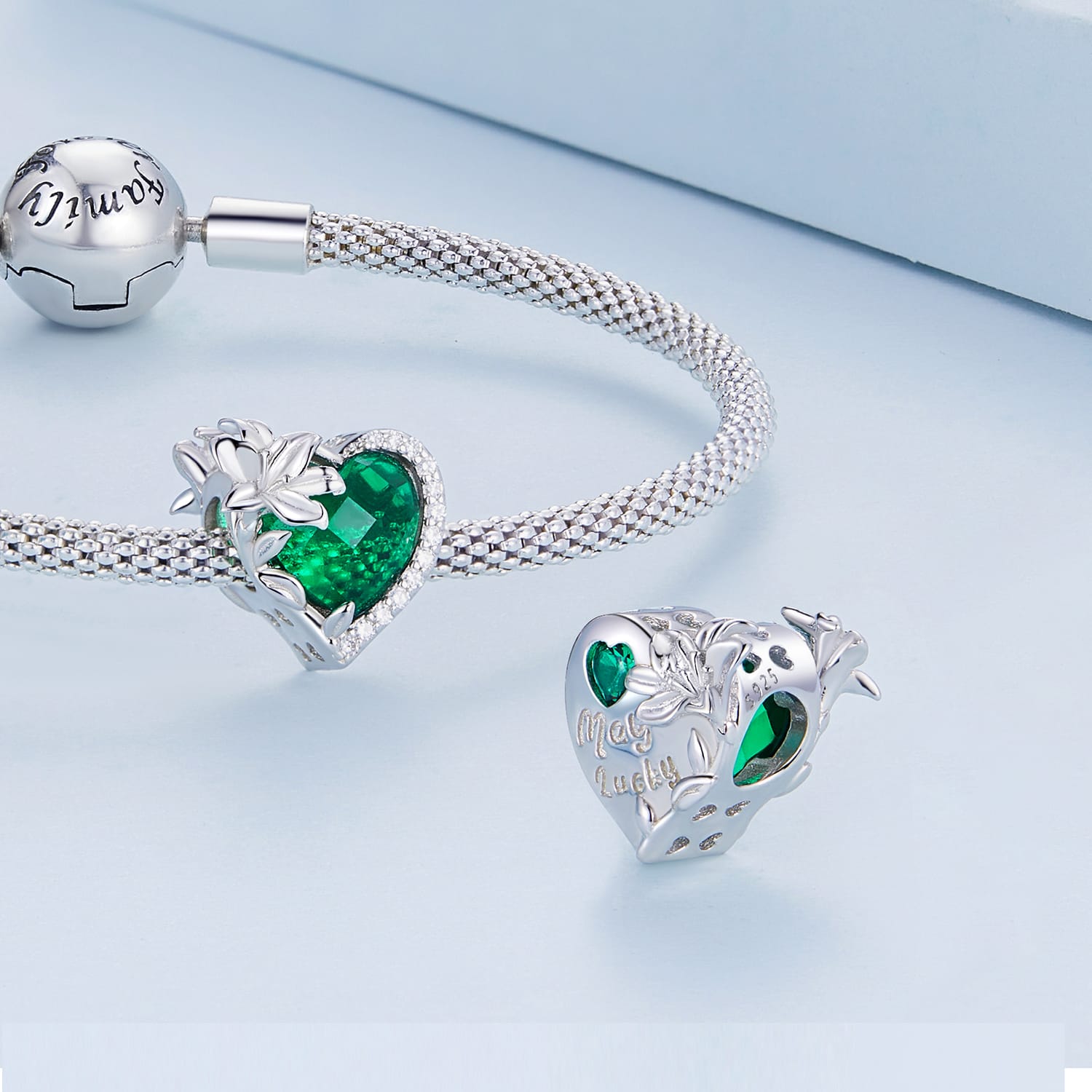 Heart Shape Birthstone 925 Sterling Silver Pendant DIY 5mm Bracelet