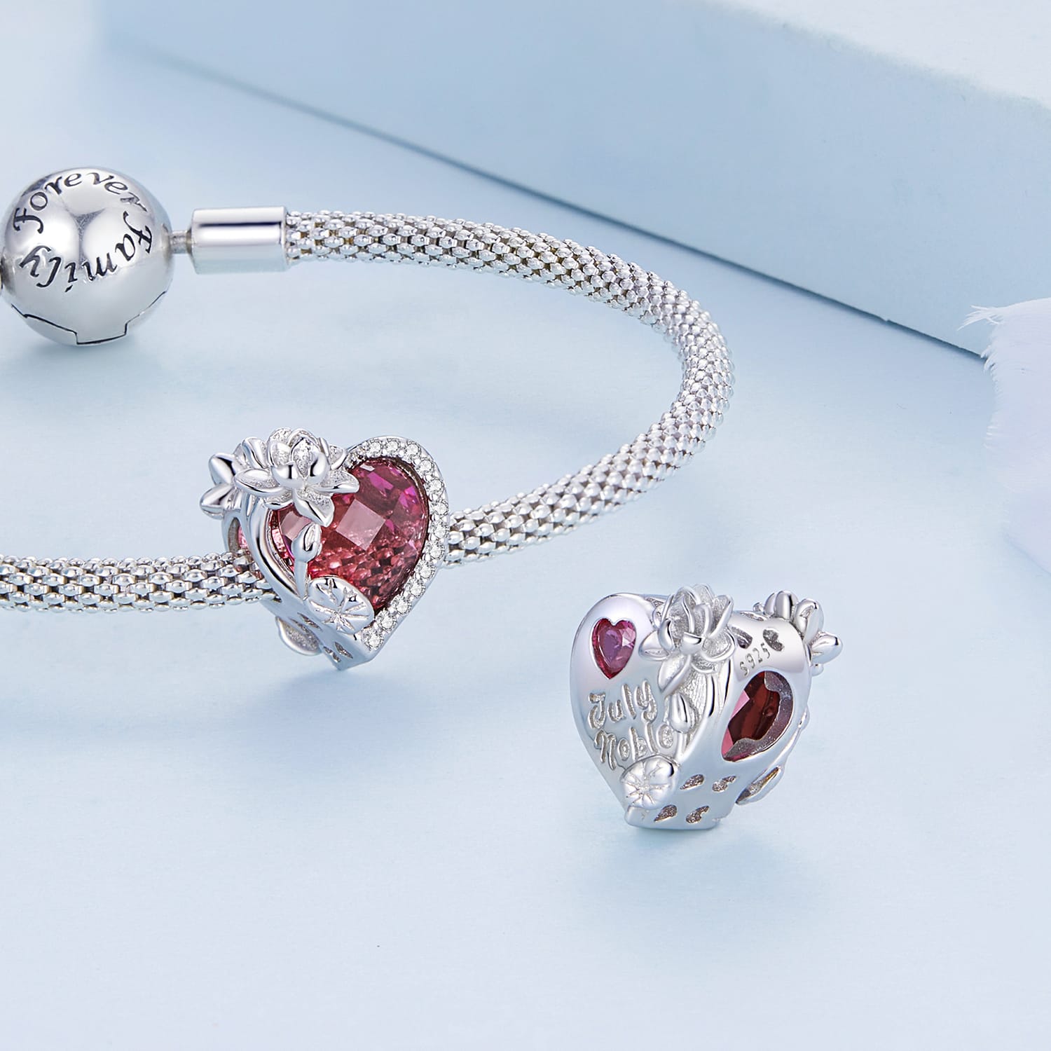 Heart Shape Birthstone 925 Sterling Silver Pendant DIY 5mm Bracelet