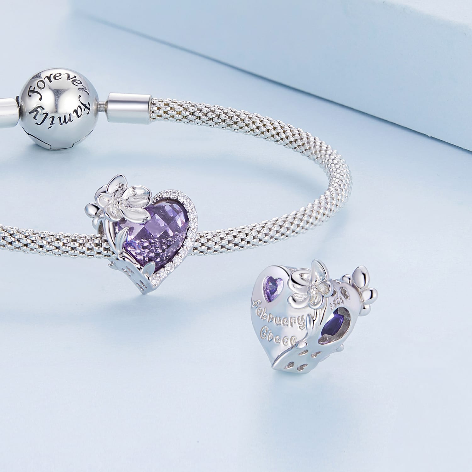 Heart Shape Birthstone 925 Sterling Silver Pendant DIY 5mm Bracelet