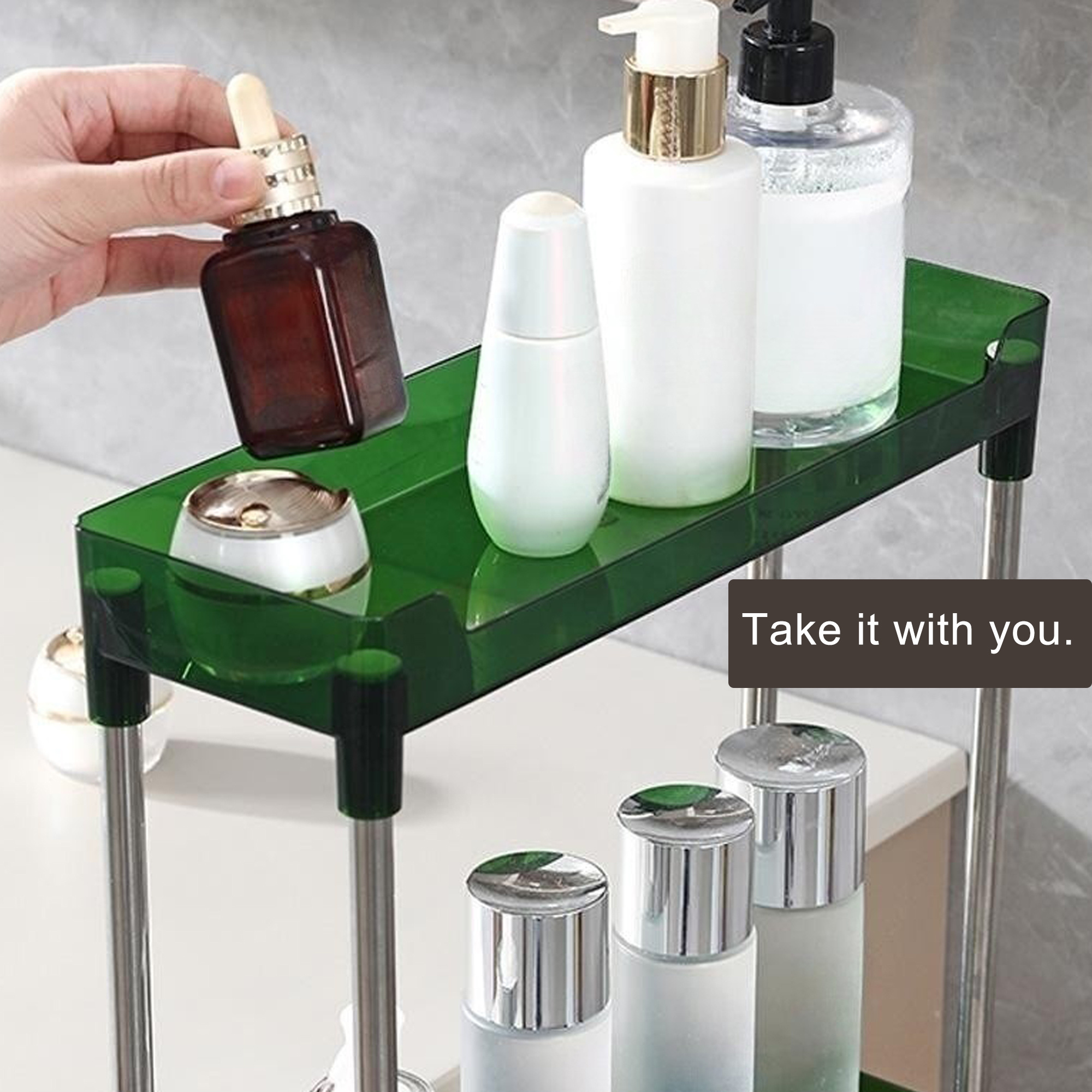 1pc/luxurious Transparent Bathroom Toiletries Organizer Trolley