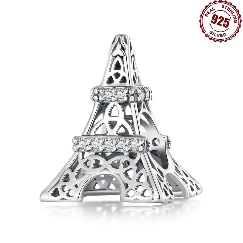 1pc S925 Sterling Silver Tower Design Bead Inlaid Rhinestones Charm For  Graduation Gift DIY Crafting Necklace Bracelet Jewelry Making Supplies