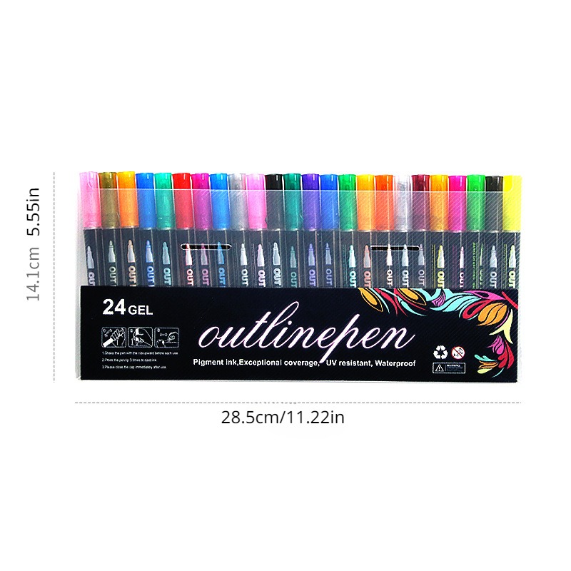 12 Colors Metallic Glitter Colorful Color Outline Marker Kawaii Art Marker  Double Line Pen For School Drawing Art Supplies Pen