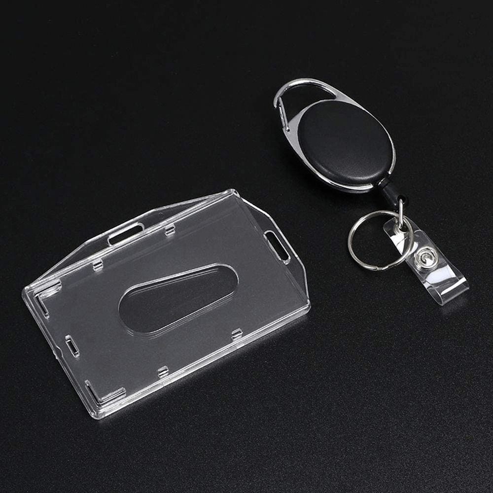 1pc Retractable Keychain Pull Badge Reel ID Lanyard Name Tag with Clear Hard Acrylic Plastic Work ID Card Holder Protector Cover,Temu