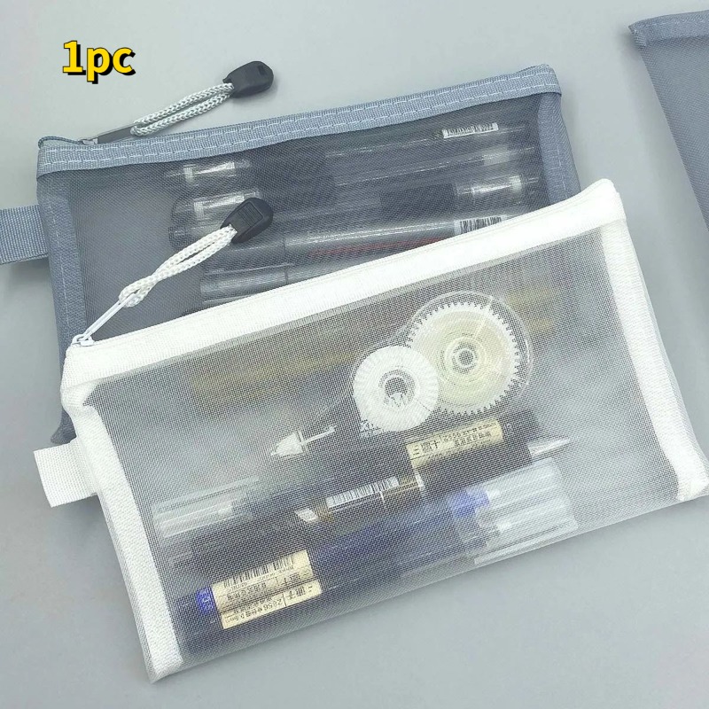Mesh Pencil Case Transparent Stationery Bag Simple Pencil - Temu