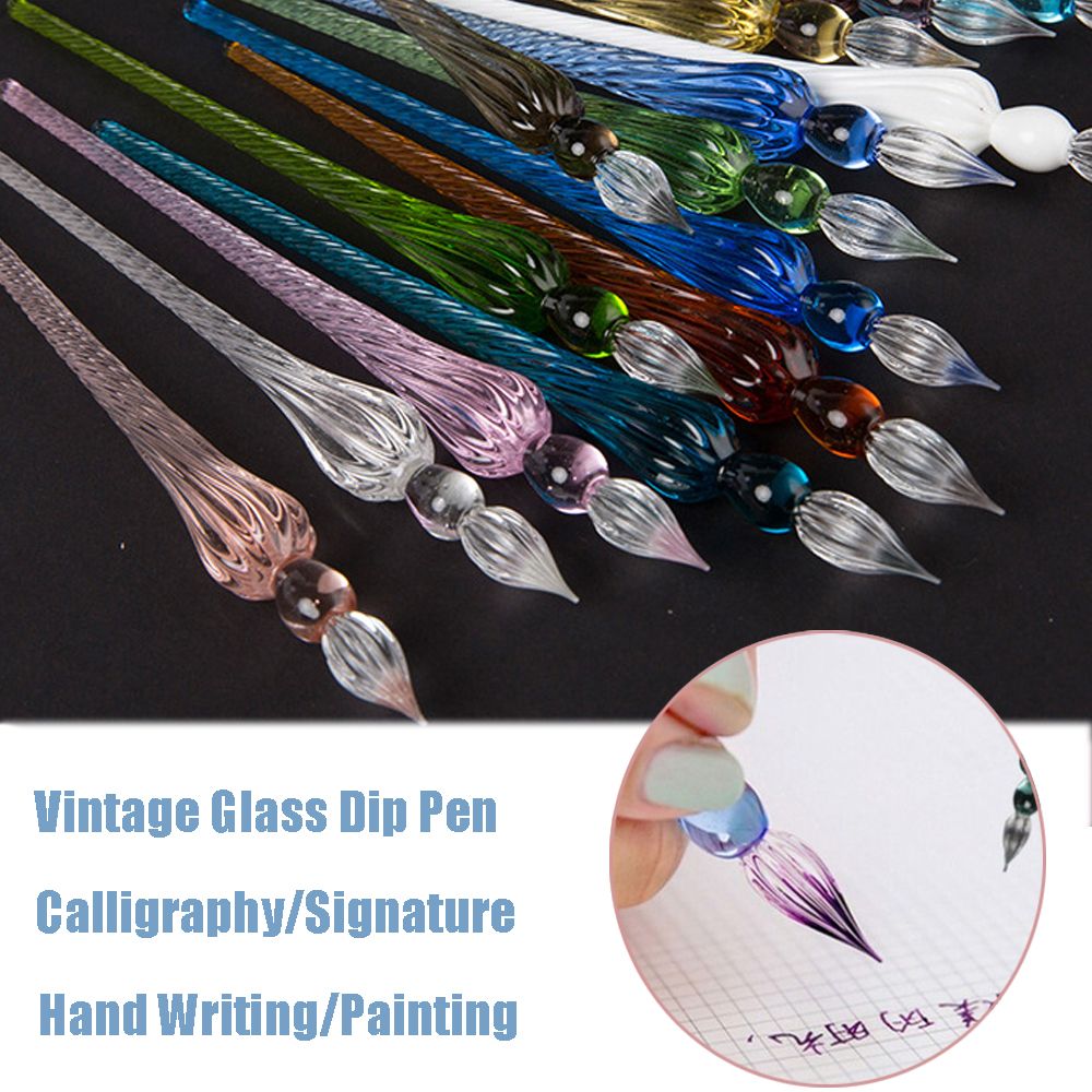 ANTIQUE glass ink dip pen 1920's HAND-BLOWN handmade twisted tip