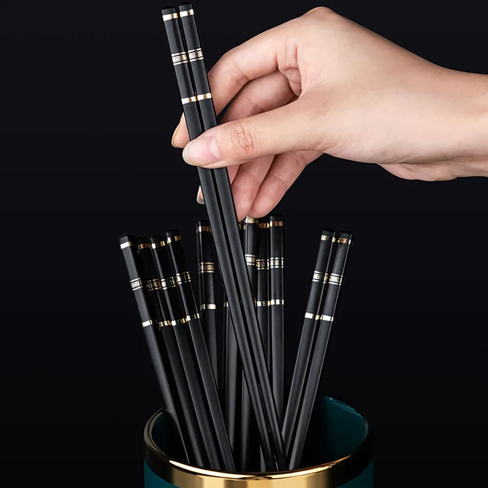 Black Sushi Sticks Korean Chopsticks Set Alloy Dinnerware Reusable