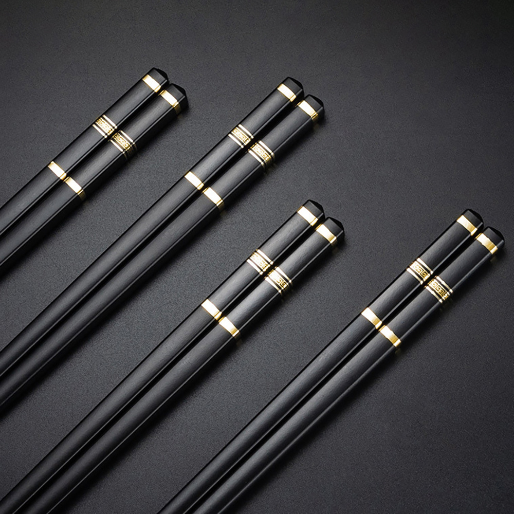 Black Sushi Sticks Korean Chopsticks Set Alloy Dinnerware Reusable