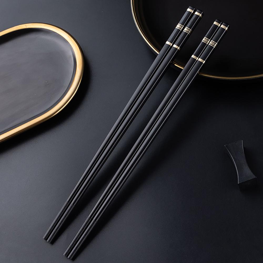 Black Sushi Sticks Korean Chopsticks Set Alloy Dinnerware Reusable