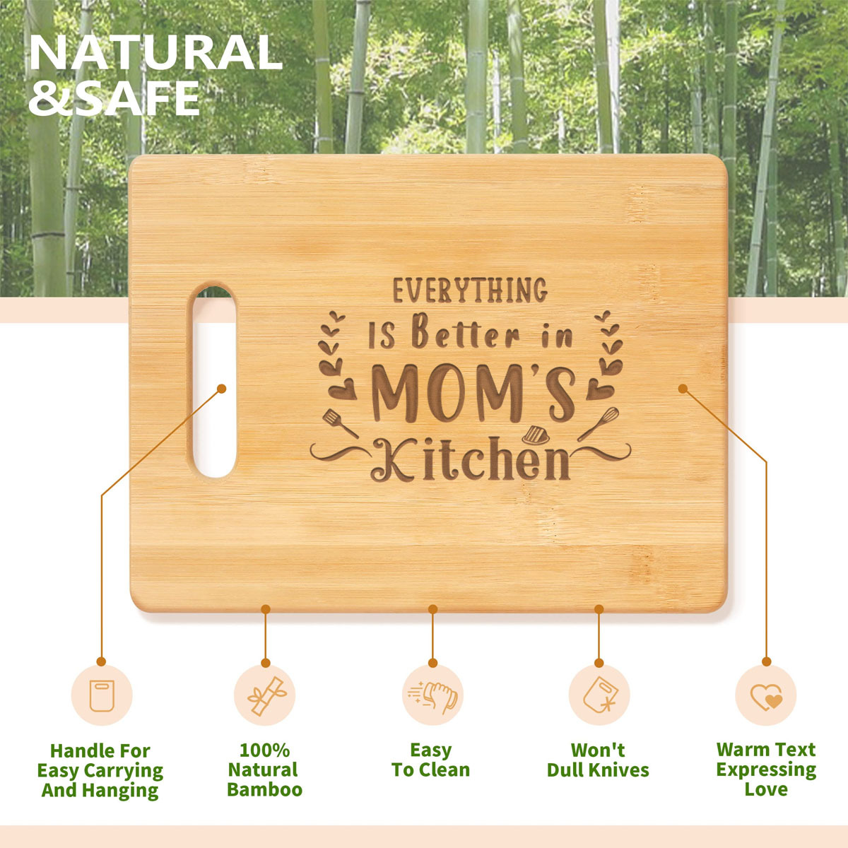 Bamboo Cutting Board for Mom Mom Gifts for Birthday, Mother's Day