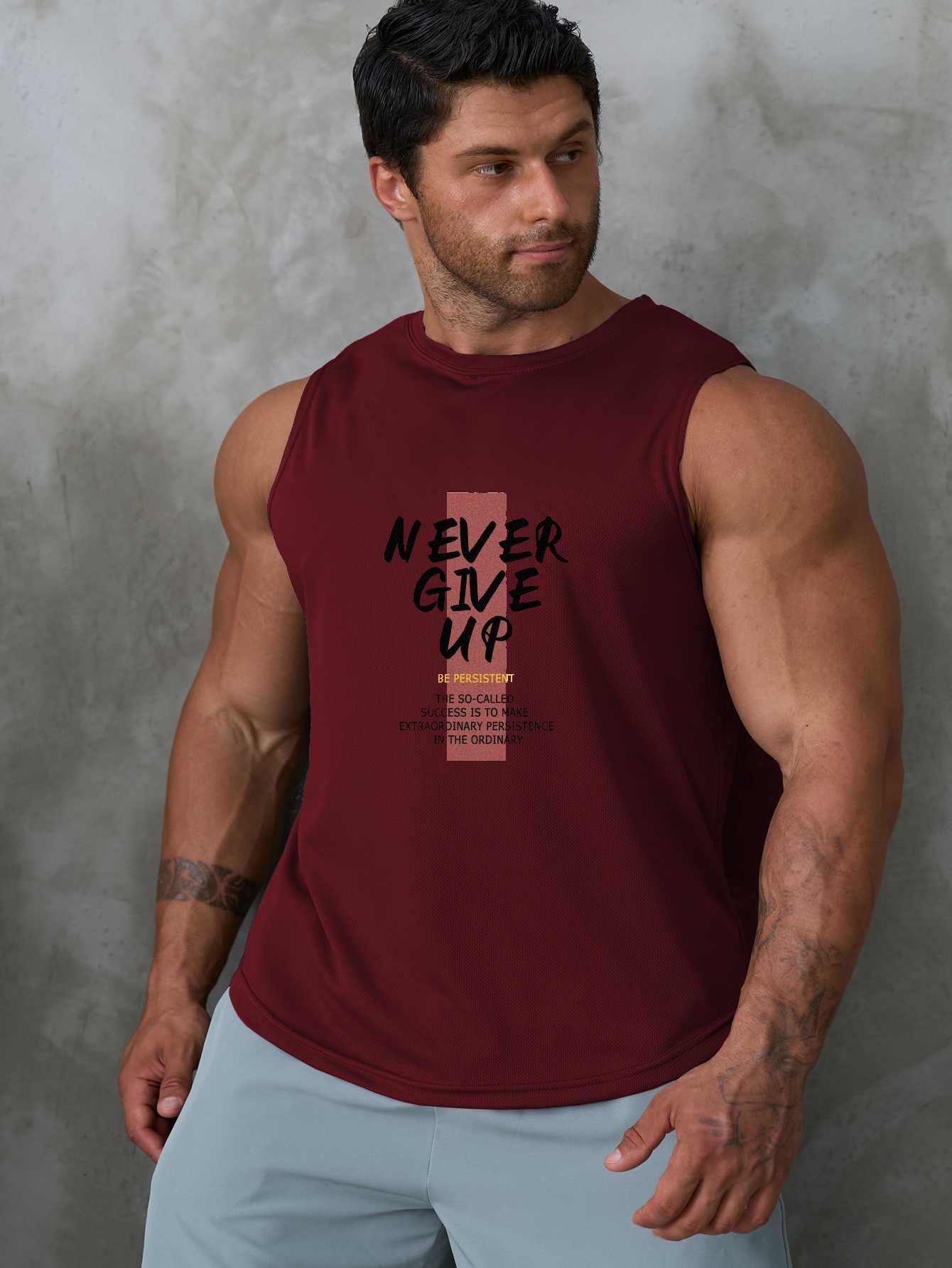 never Give  Print Men's Fashion Casual Tank Top - Temu Canada