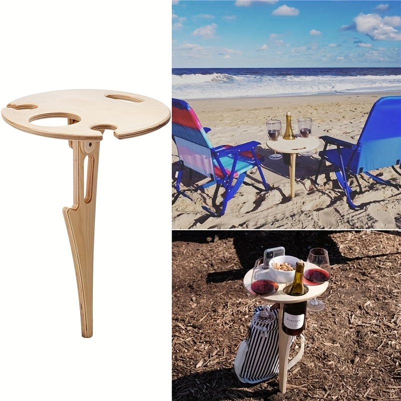 Multifunctional Portable Wine Picnic Table With 2 Bottle And 2 Wine Glasses  Holder, 1 Wooden Wine Table, Champagne Picnic Snack Table For Camping,  Beach, Outdoor, Indoor, Wine Lover Gift, Home And Outdoor Supplies - Temu