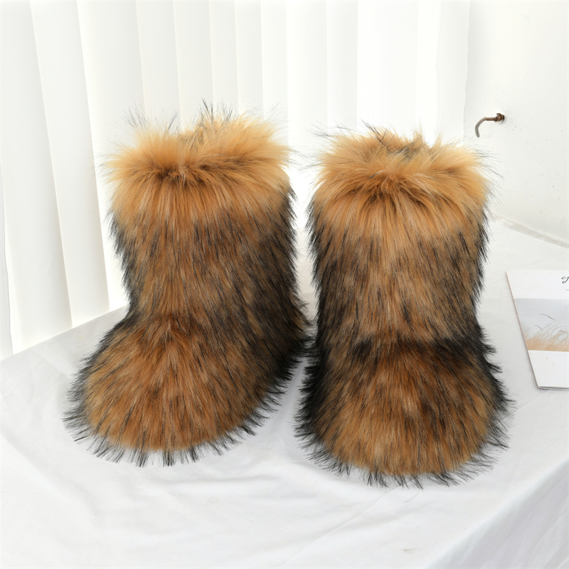 

Women's Fluffy Faux Fur Boots, Cute High- Lined Winter Warm Boots, Y2k Comfort Fuzzy Snow Boots