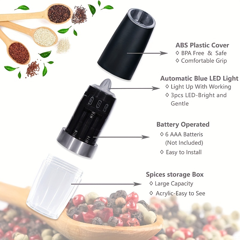 Black Electric Salt Pepper Mill Set ABS Automatic Spice Herb
