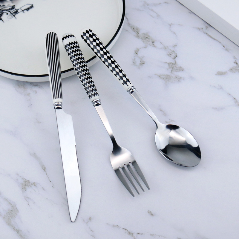 Pearl Ceramic Handle Knife Fork And Spoon Set Light Luxury - Temu