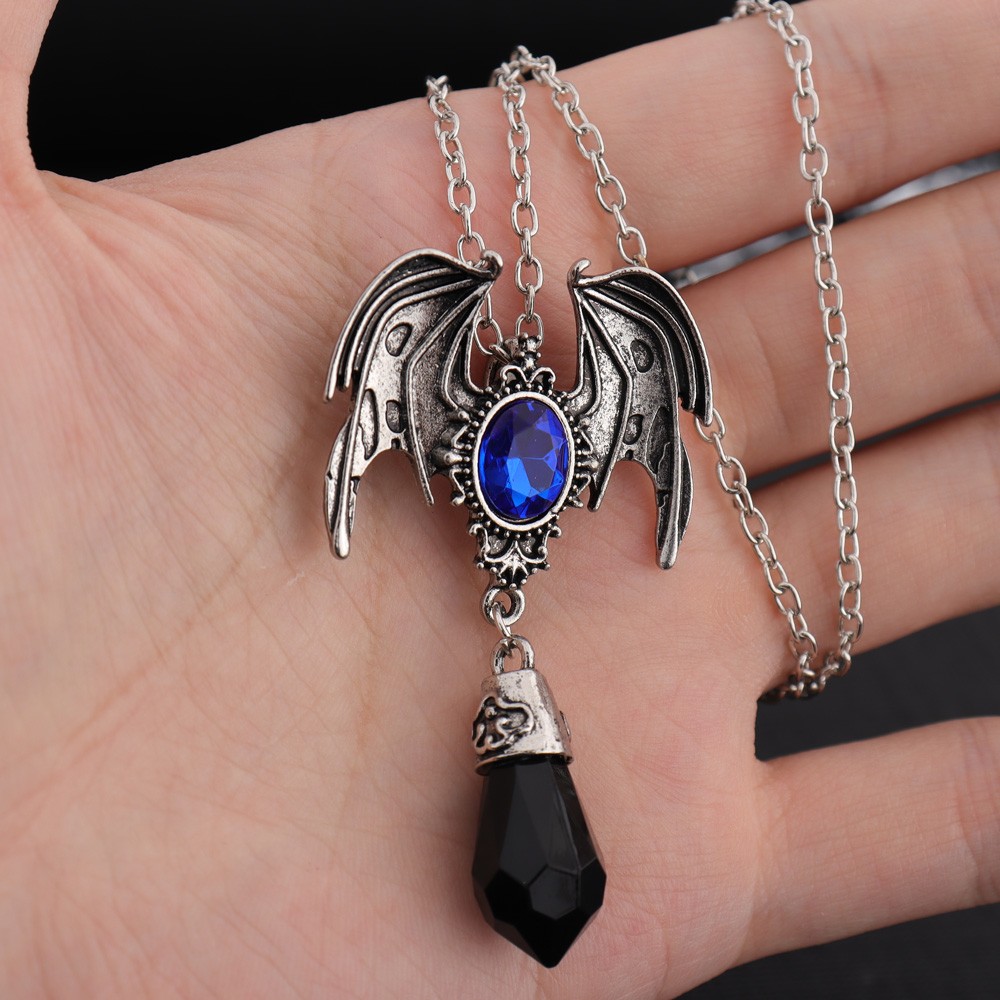 1pc vintage bat wings pendant necklace fashion halloween gothic necklace for men and women blue 10