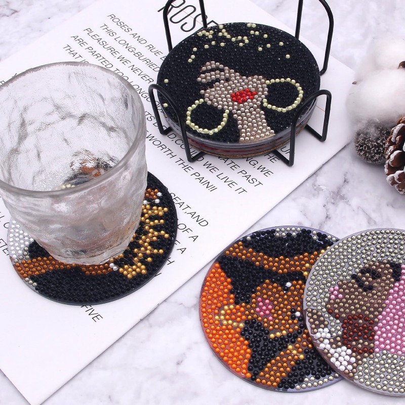 6 Pcs Diamond Painting Coasters Kit with Holder DIY Animals Diamond  Painting Coasters Diamond Art Coasters Kits for Coffee Wooden Table for  Drinks