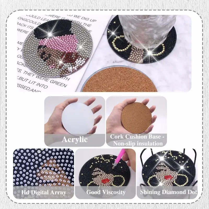 Black Girl Diamond Painting Coaster Kit With Holder - Temu