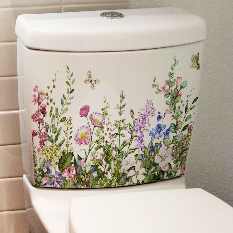 

1pc Toilet Sticker, Plant Flower Butterfly Wall Sticker, Toilet Home Decoration Mural Toilet Sticker, Home Decor