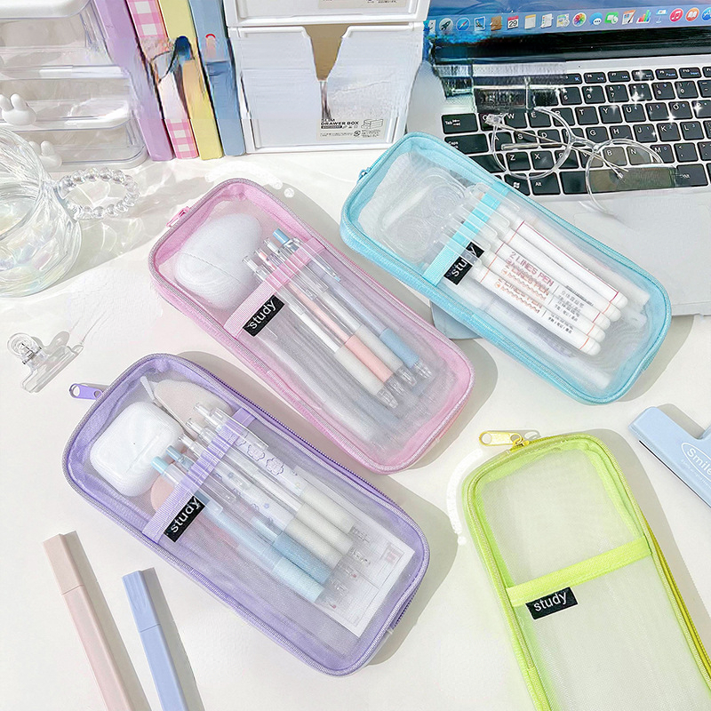 Grid Mesh Pencil Case With Zipper Clear Pencil Pouch Visible - Temu