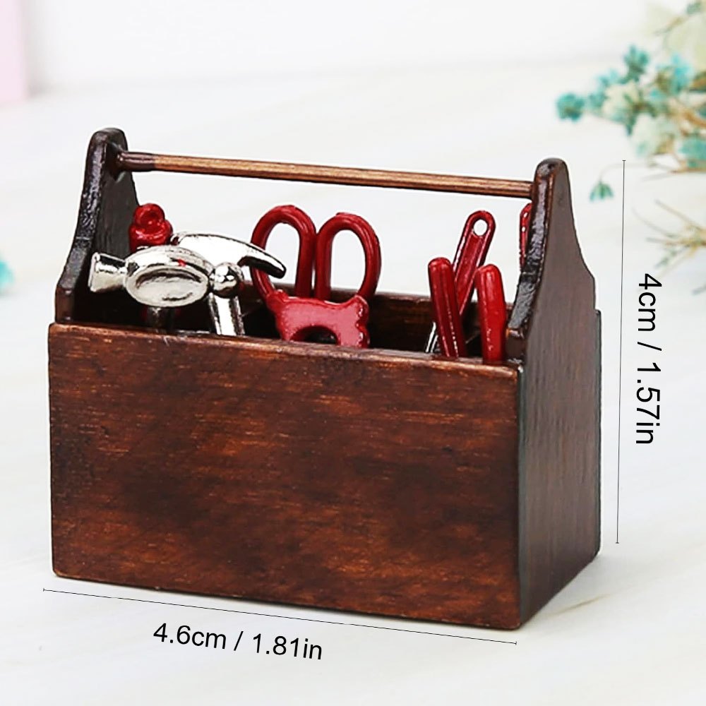 1/12 Mini Repair Tools Hammer Wrench Wooden Toolbox Doll Furniture Model  for Miniature Dollhouse Accessoreis Boy Play Tool Games