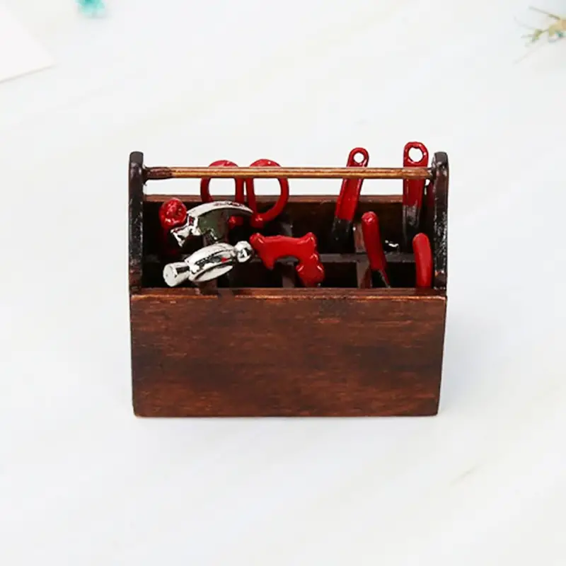 Kritne Miniature Tool Box Wooden Toolbox Model for 1/12 Doll House