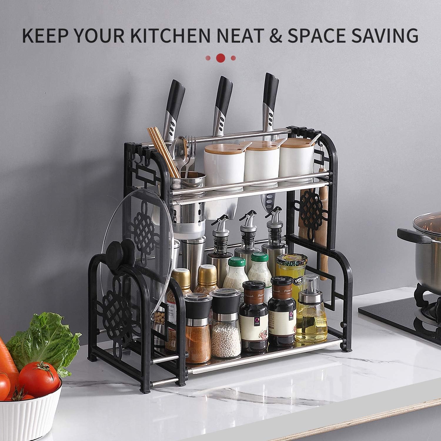 Spice Rack 2 Tier Kitchen Spice Organization Holder Multifunction