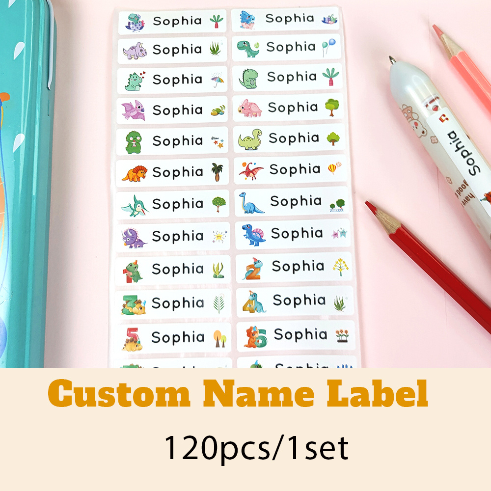 120Pcs Name Stickers Customized Sticker Variety Cartoons Waterproof Personalized  Labels Children Stationery Tags