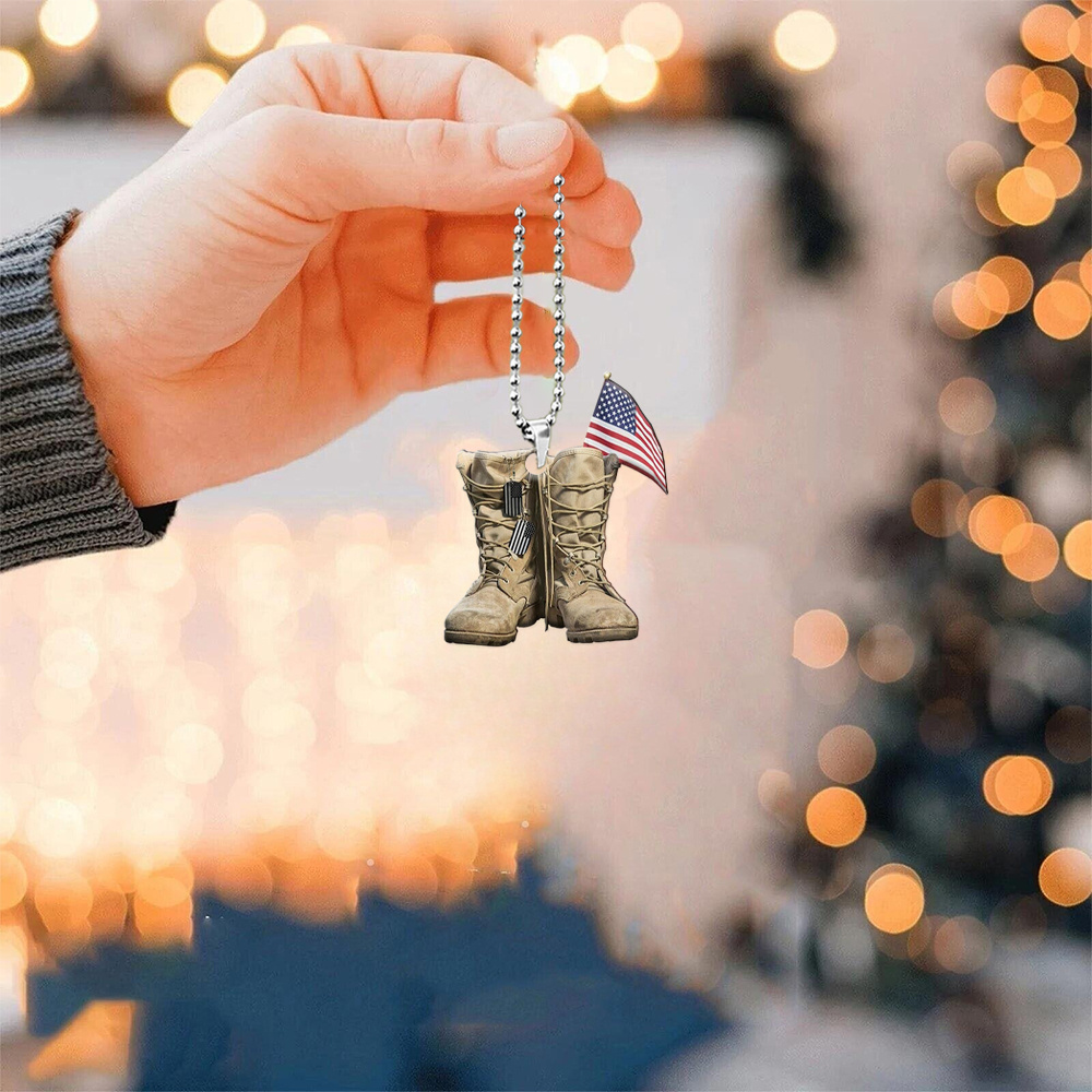 1pc, American Flag Combat Boots Acrylic Decoration Car Interior Hanging  Ornaments Christmas Tree Ornaments Gifts For Relatives Friends Necklace,  Scene