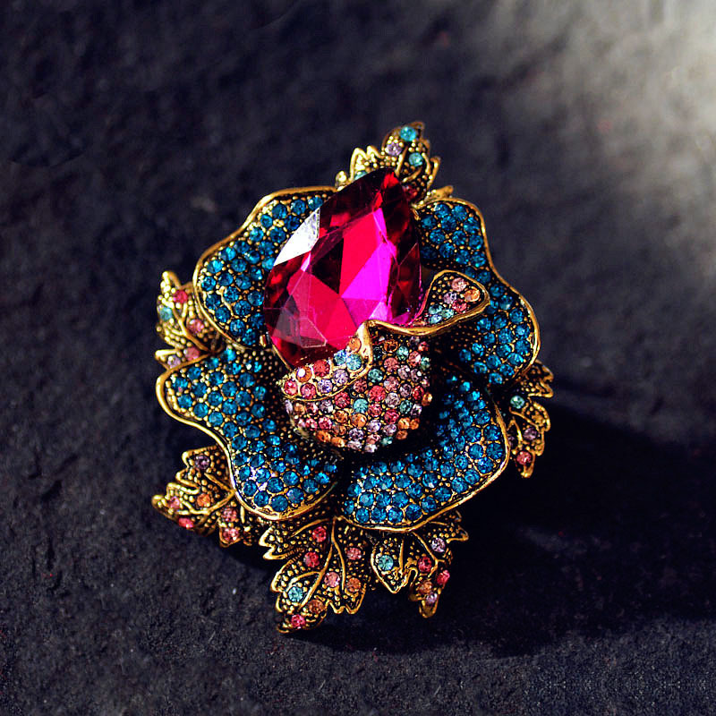 Dropship Elegant Crystal Blooming Rose Flower Brooch Lapel Pin