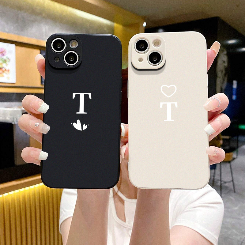 

2pcs Silicone Phone Case White Letter T & Heart Phone Case For Iphone 14 13 12 11 Pro Max Mini Xr Xs Max X 8 7 14 Plus Se 2020 Camera Lens Soft Cover Luxury Shockproof Fall Car Back Cover