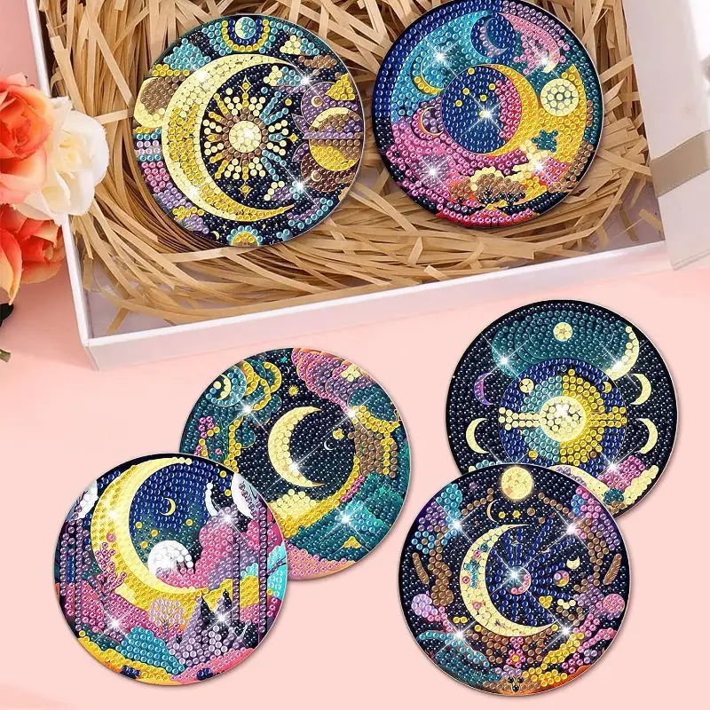 Mystical Moon Art Coasters Peacock Artificial Diamond Painting
