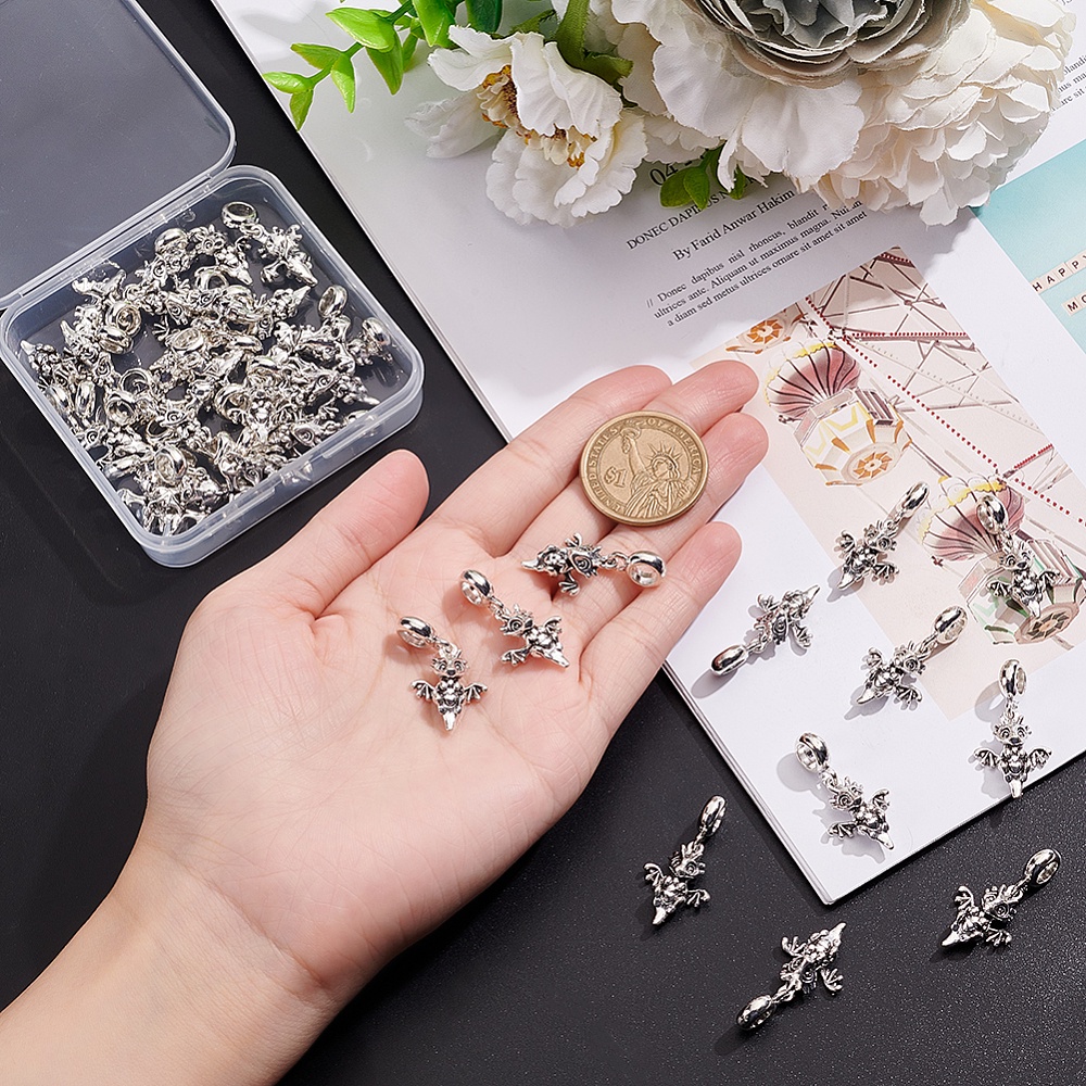 1 Box 36pcs Dragon Dangle Charm Dragon Pendants Alloy Dangle Charms Large Hole Pendants for Necklace Bracelet Jewelry, Jewels Making and Crafting