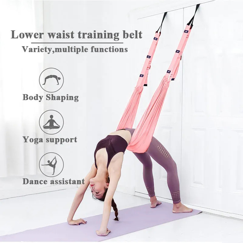 Adjustable Aerial Yoga Strap Elastic Stretch Door Hanging Yoga Belts  Hammock Swing Fitness Handstand Rope Training Device Women