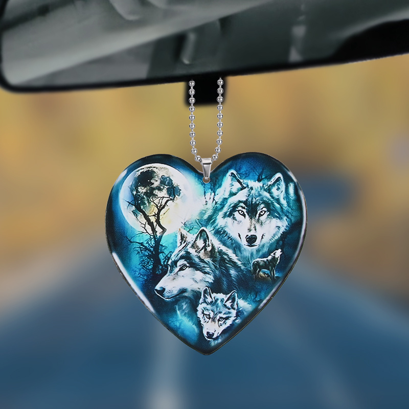 Wolf Acryl Herzförmige Hängende Ornamente Auto Rückspiegel
