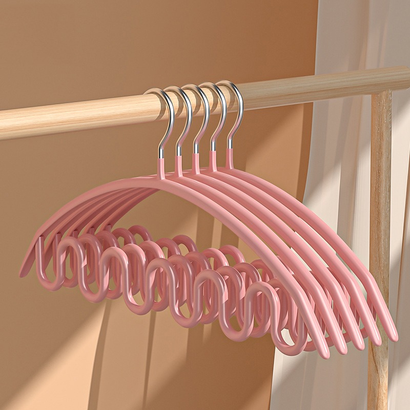 5pcs/set Lingerie Strappy Top Storage Rack, Space-saving Clothes Hangers,  Creative Non-slip Wave Hanger For Home Dorm