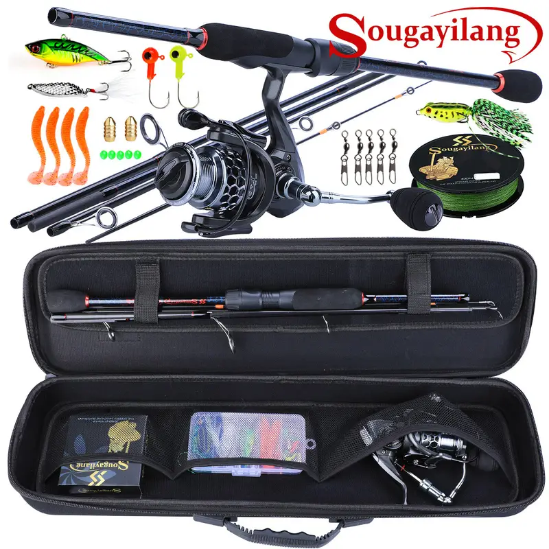 Sougayilang [for Advanced Anglers] Boutique Fishing Complete Set, 5  Sections Carbon Fiber Lightweight Fishing Rod And 13+1BB Honeycomb Hollow  Spinning
