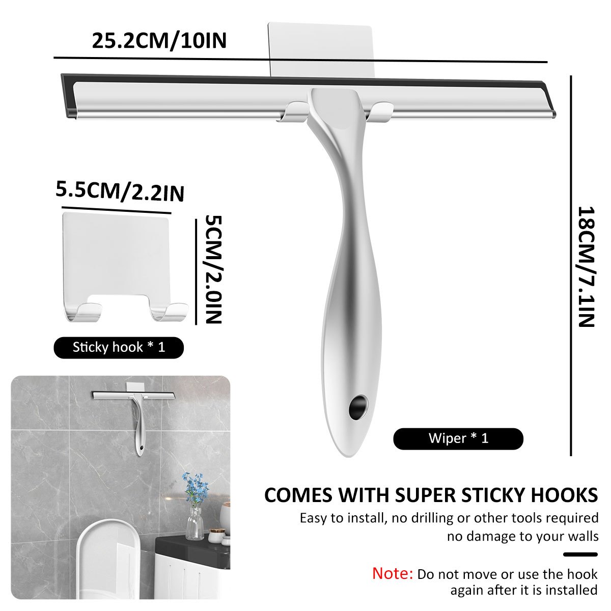 Glass Wiper Countertop Wiper Window Squeegee Water Rubber Bathroom Squeegee Wall Wiper Scraper, Size: One size, White